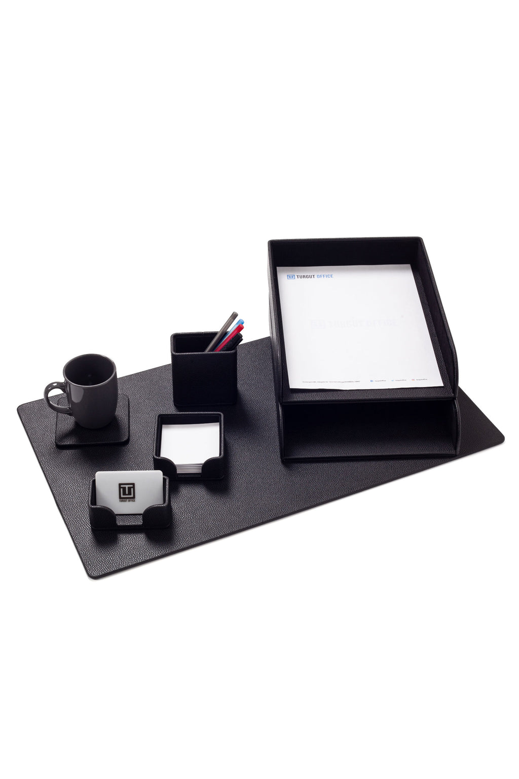 Felix Leather Desk Set Black 7 Pieces