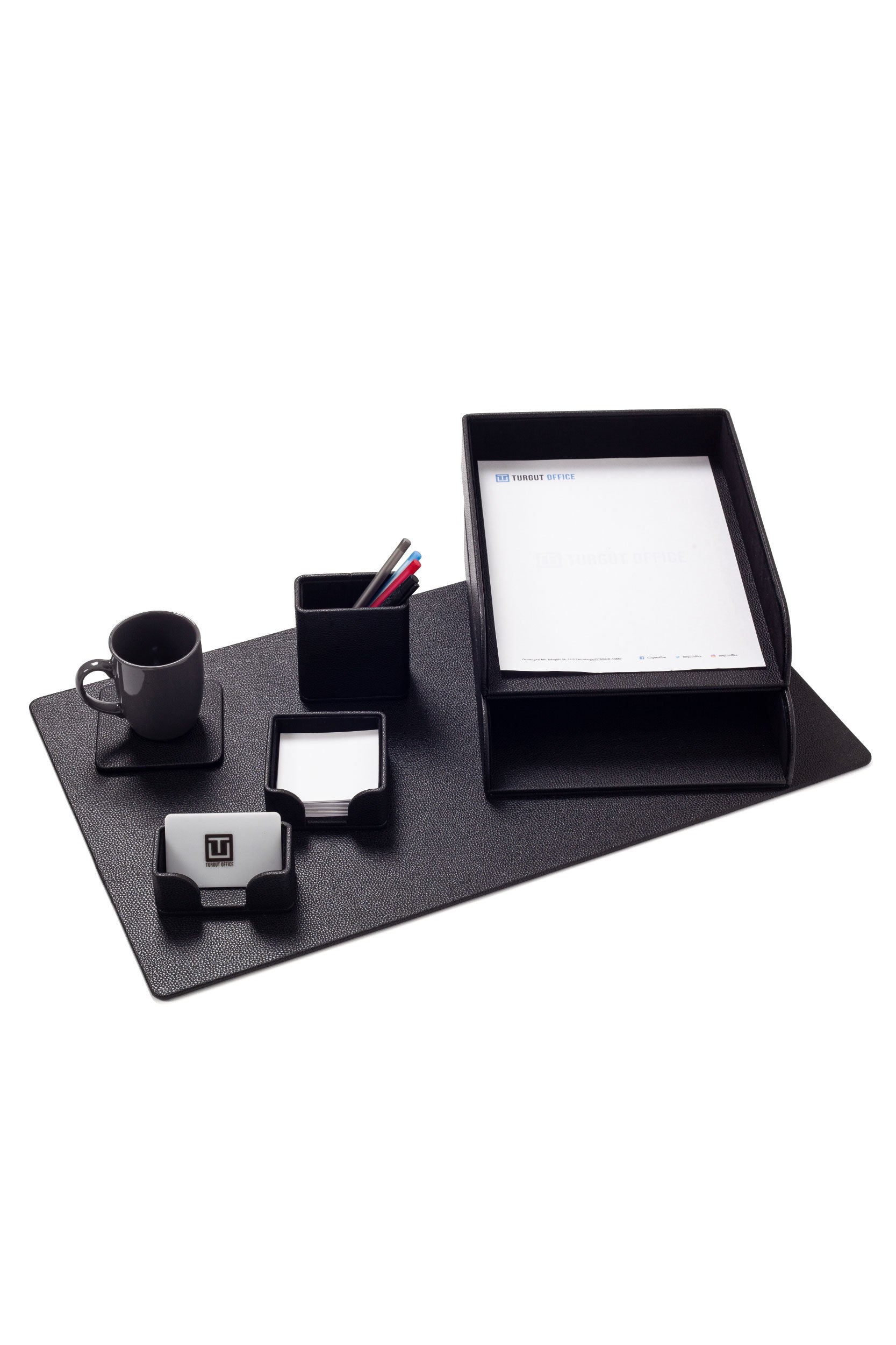 Felix Leather Desk Set Black 7 Pieces