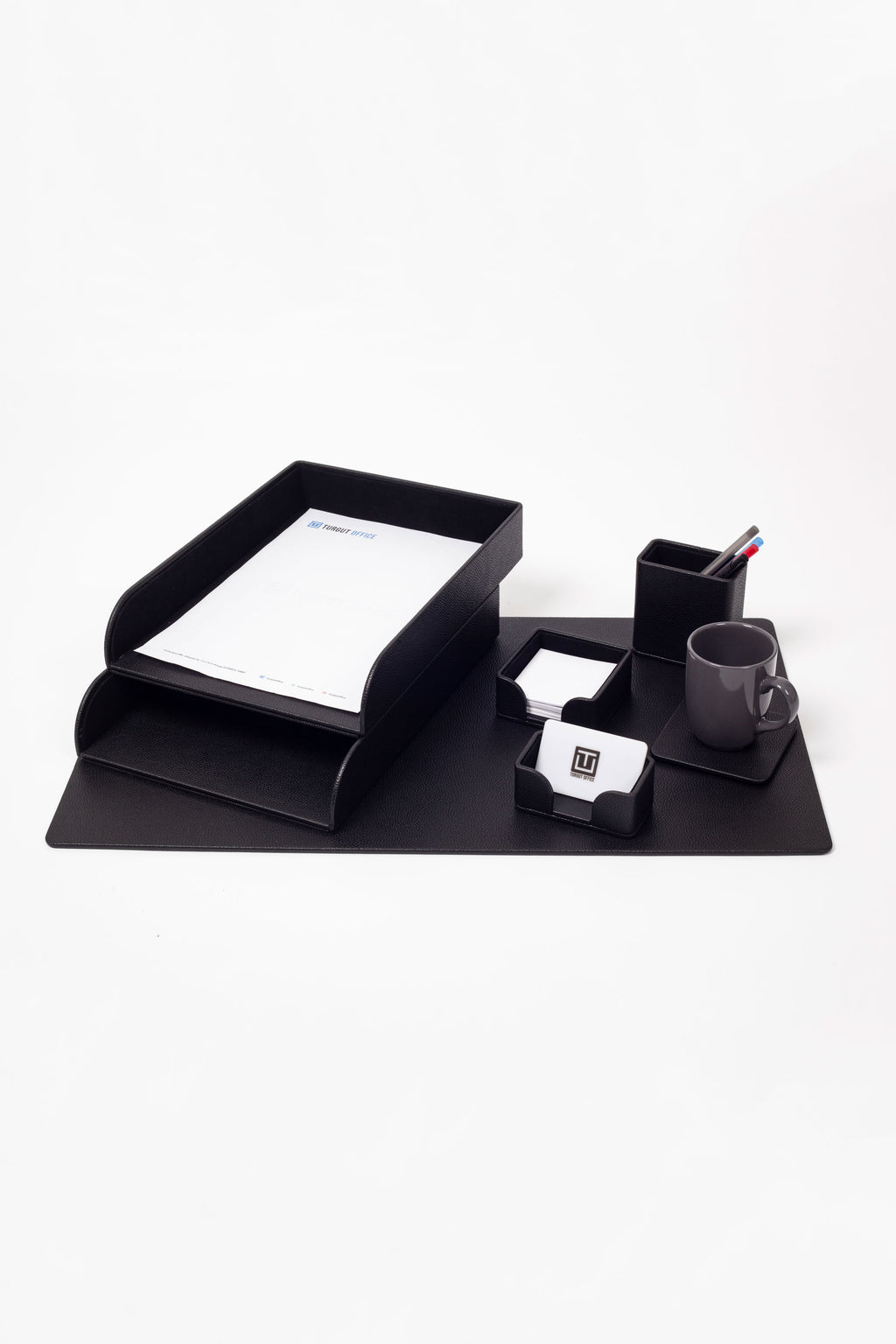 Felix Leather Desk Set Black 7 Pieces