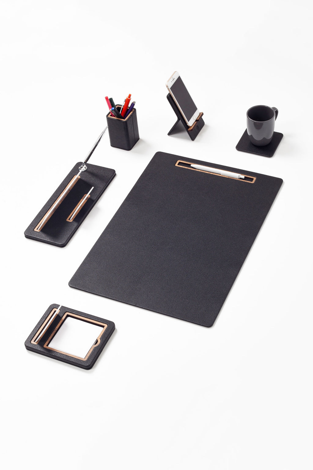 Cavalli Vertical Slatted Leather Desk Set Black 6 Pcs