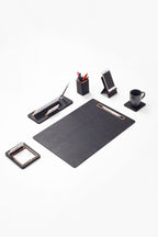 Cavalli Vertical Slatted Leather Desk Set Black 6 Pcs