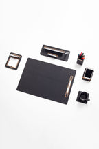 Cavalli Vertical Slatted Leather Desk Set Black 6 Pcs