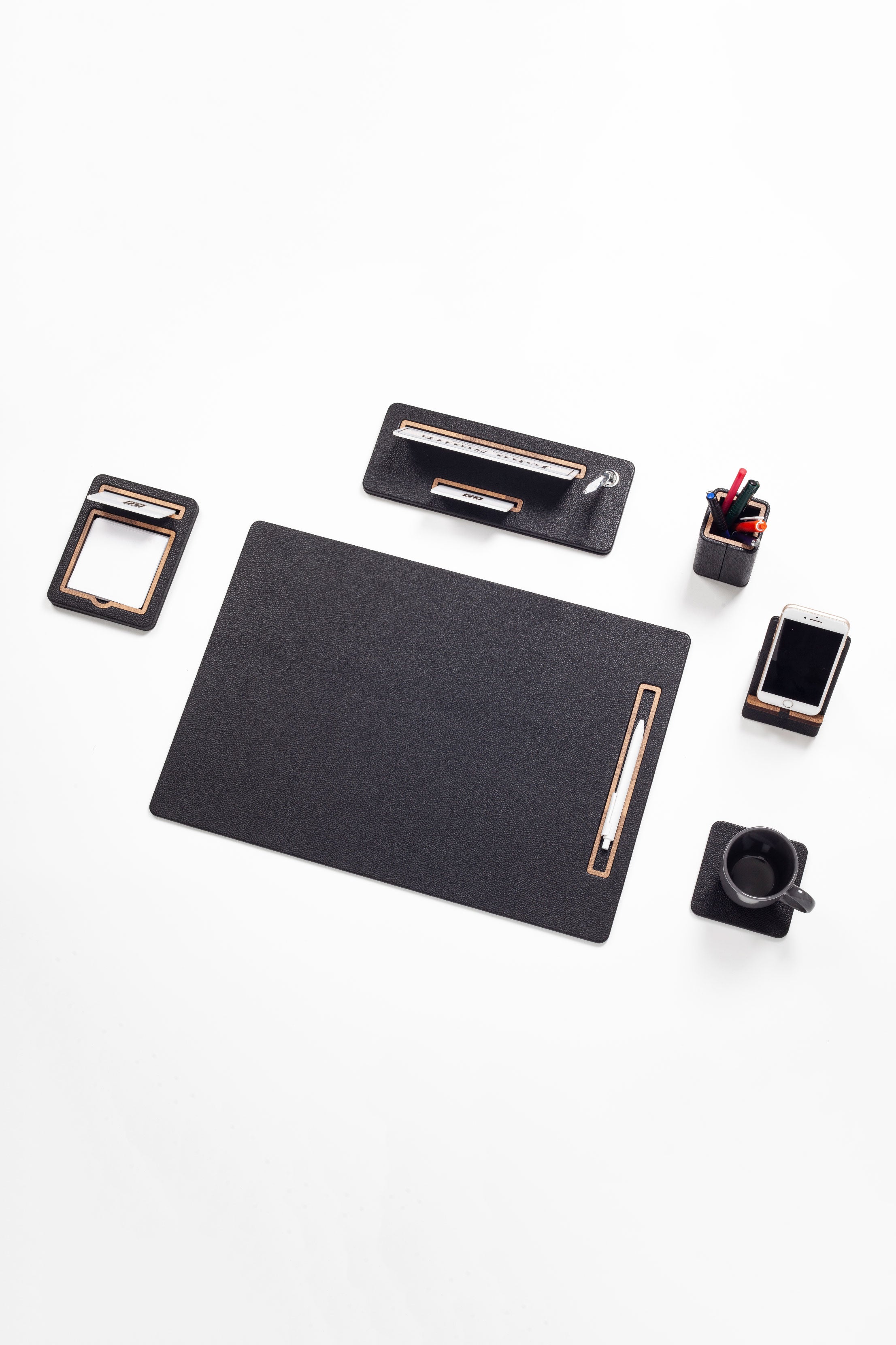 Cavalli Vertical Slatted Leather Desk Set Black 6 Pcs