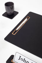 Alya Vertical Slatted Leather Desk Set Black 6 Pcs