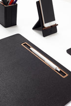 Alya Vertical Slatted Leather Desk Set Black 6 Pcs