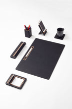 Alya Horizontal Slatted Leather Desk Set Black 6 Pcs