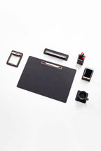 Alya Horizontal Slatted Leather Desk Set Black 6 Pcs