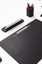 Alya Horizontal Slatted Leather Desk Set Black 6 Pcs