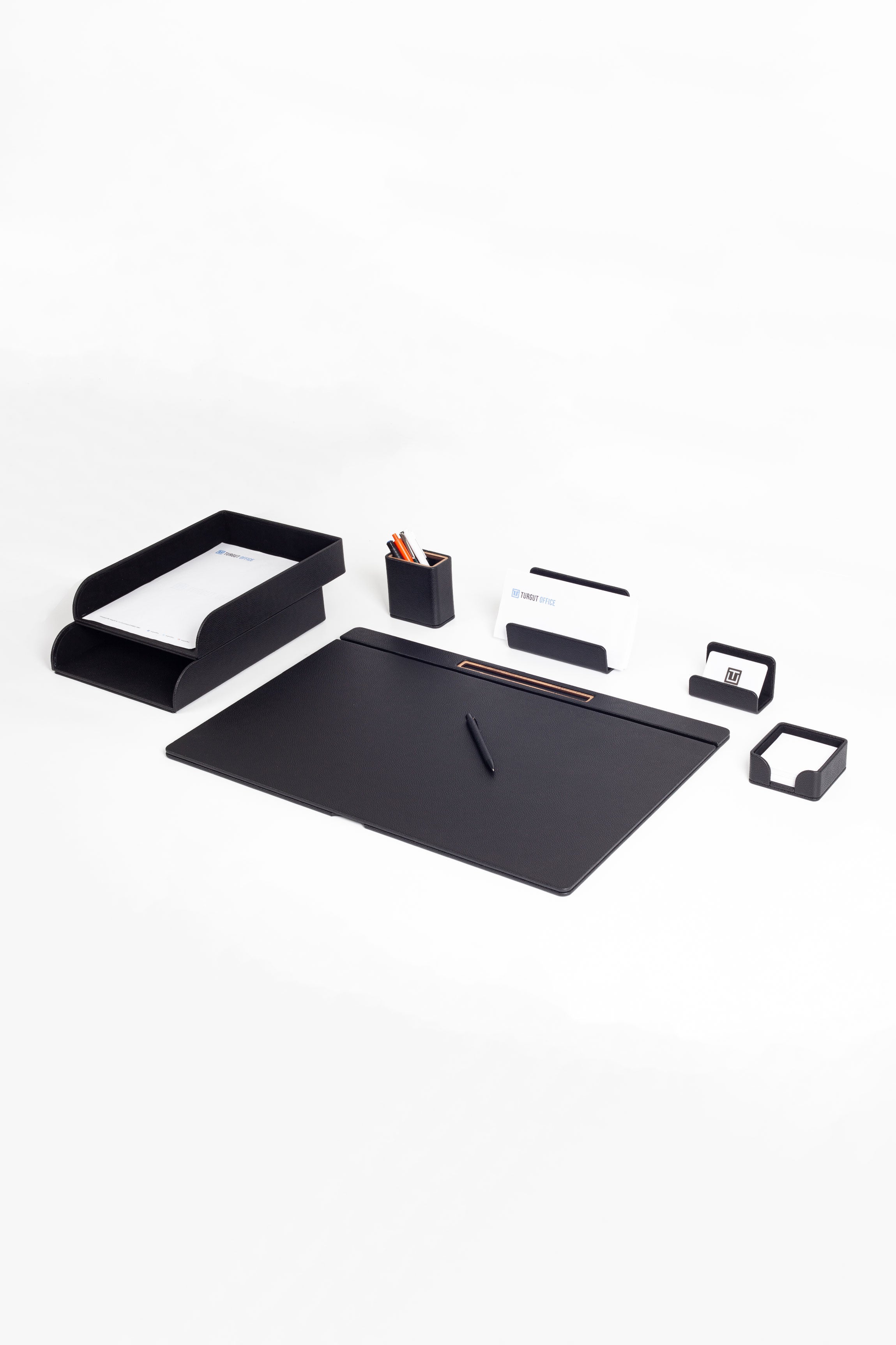 Fox Leather Desk Set Black 7 Pieces