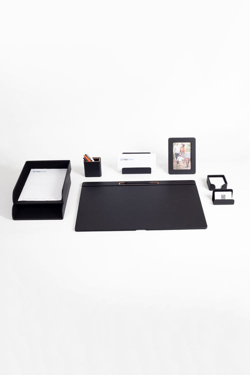 Ensemble de bureau Fox en cuir noir 8 pièces
