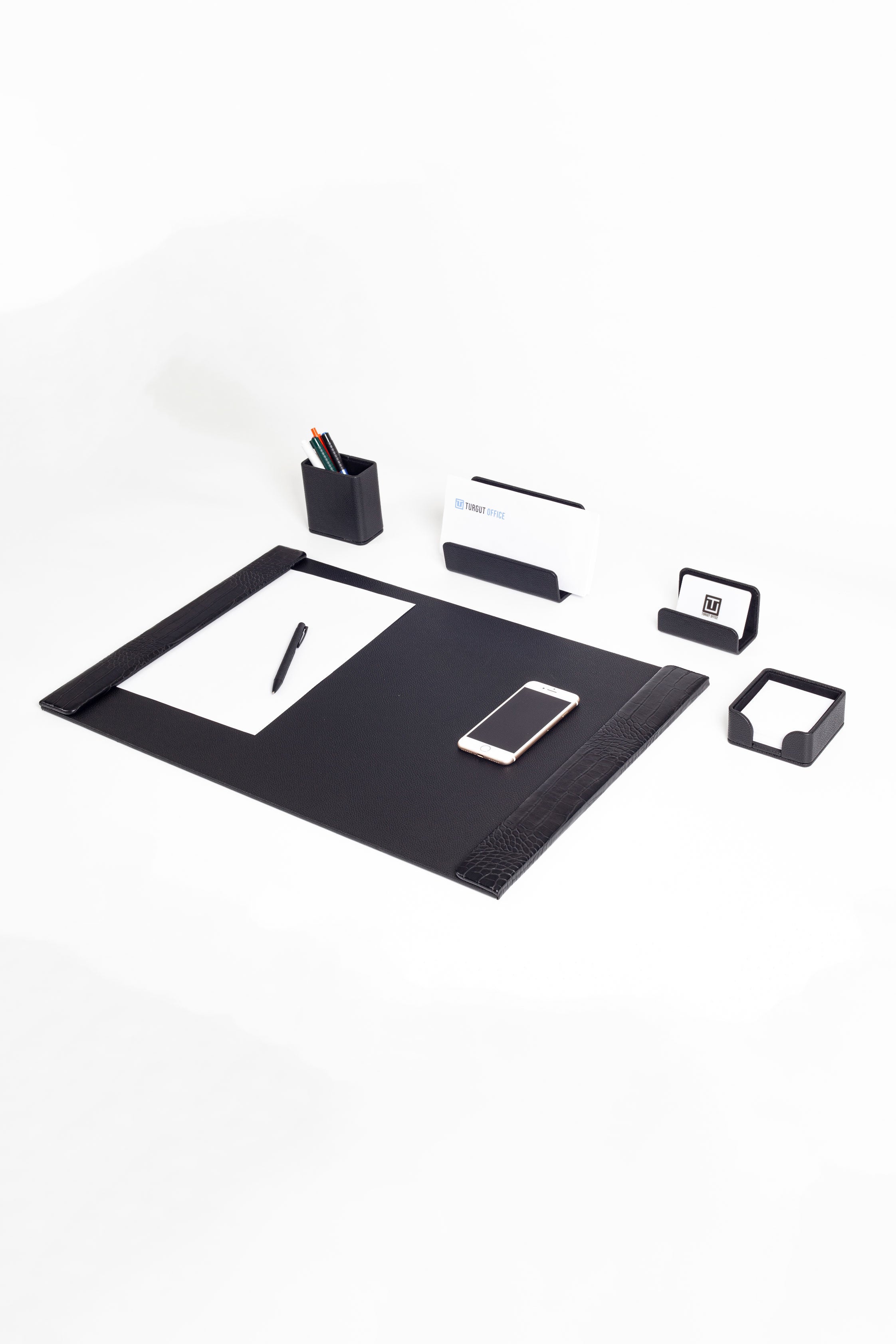 Loft Leather Desk Set Black 5 Pieces Vertical Coroco Detailed