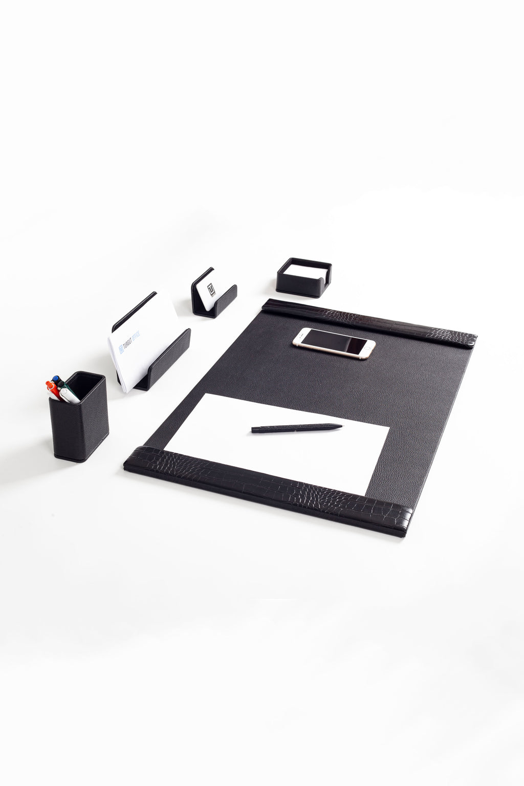 Loft Leather Desk Set Black 5 Pieces Vertical Coroco Detailed
