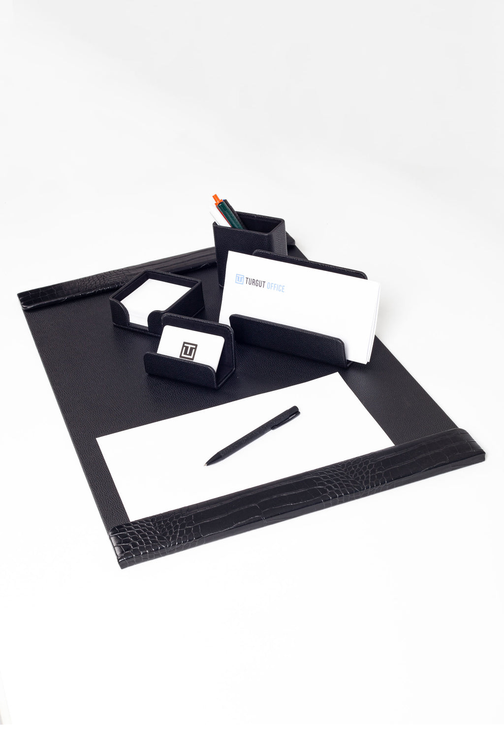 Loft Leather Desk Set Black 5 Pieces Vertical Coroco Detailed