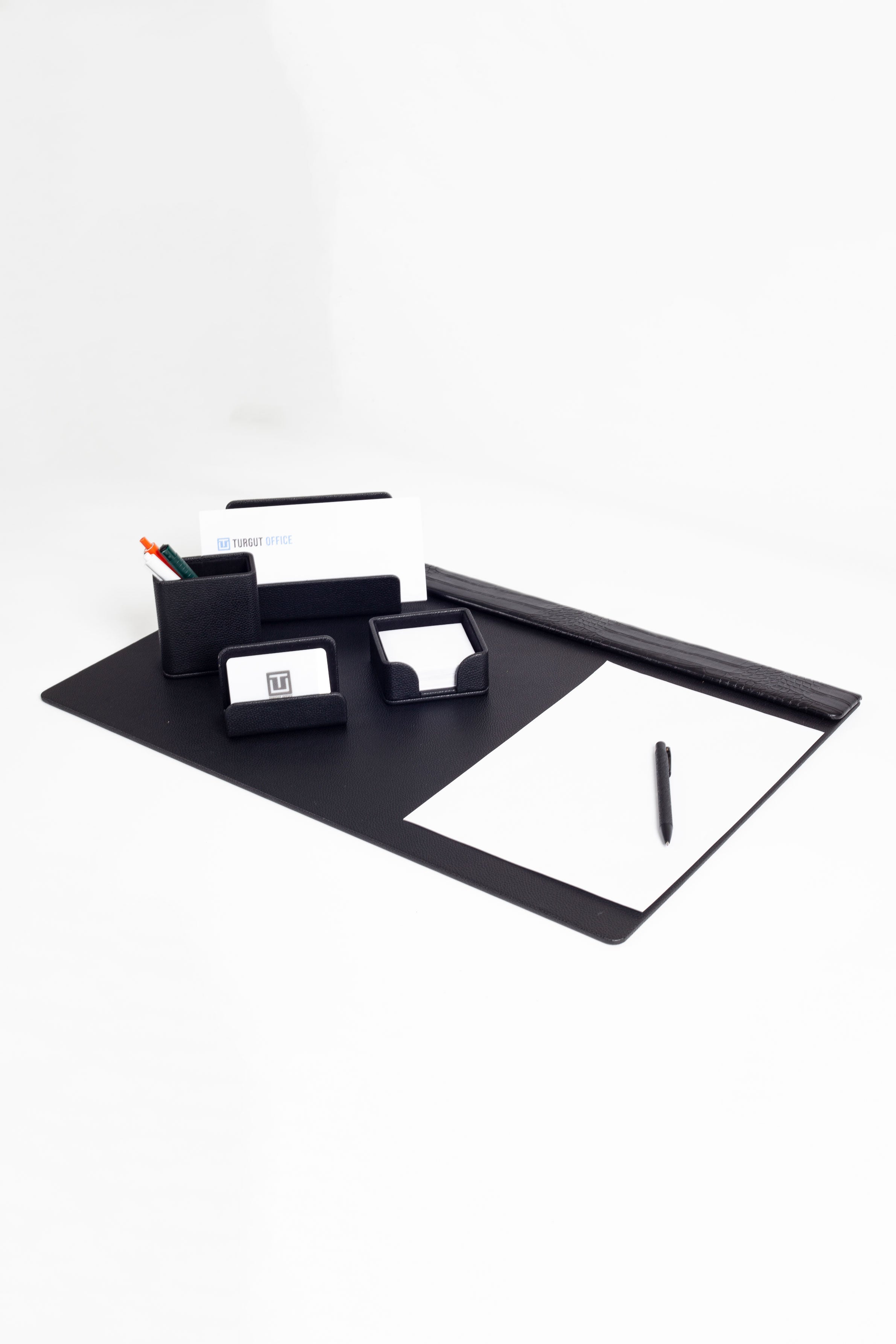 Loft Leather Desk Set Black 5 Pieces Horizontal Coroco Detailed