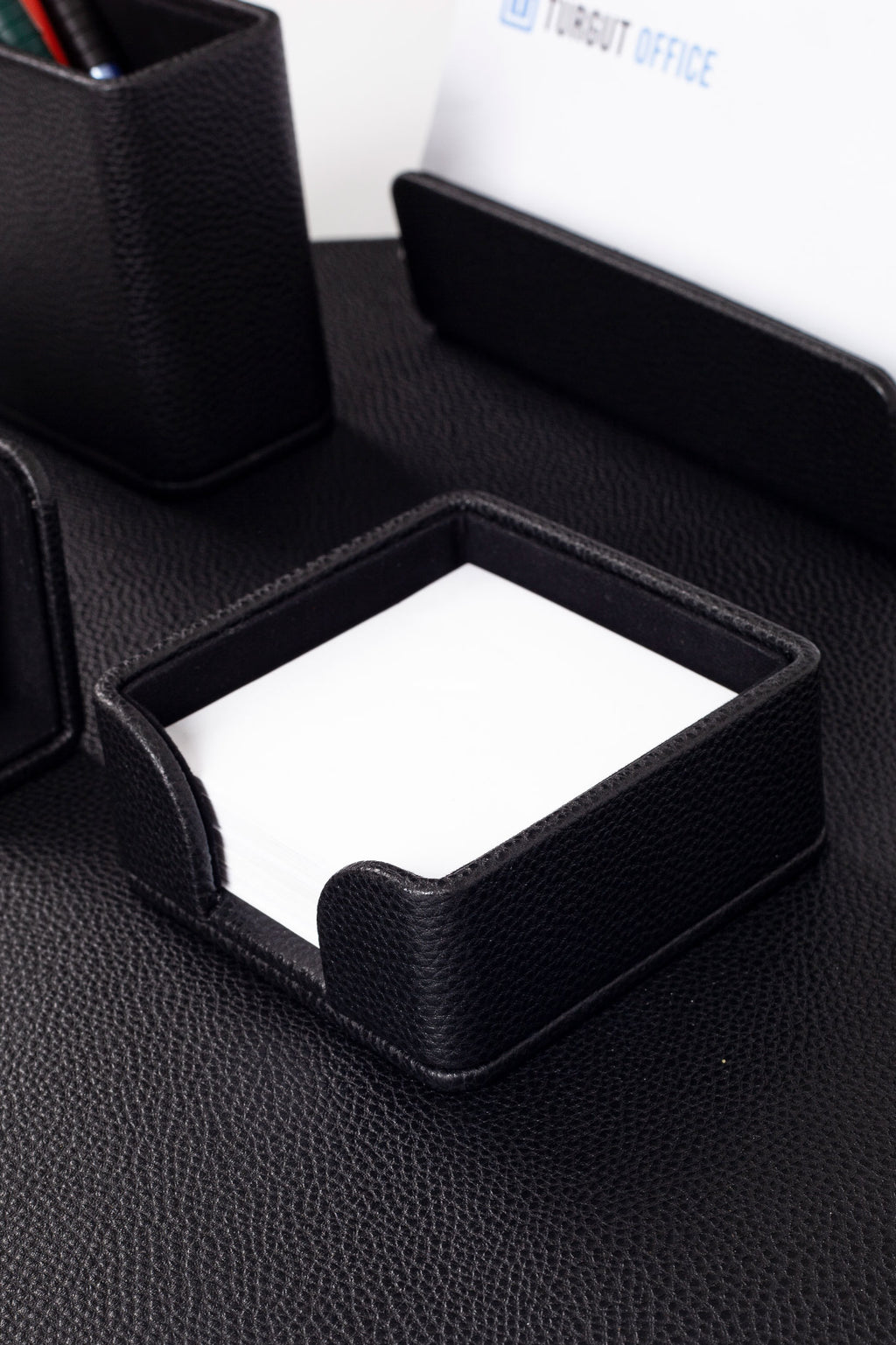 Loft Leather Desk Set Black 5 Pieces Horizontal Coroco Detailed