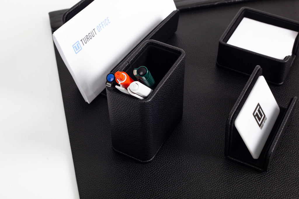 Loft Leather Desk Set Black 5 Pieces Horizontal Coroco Detailed