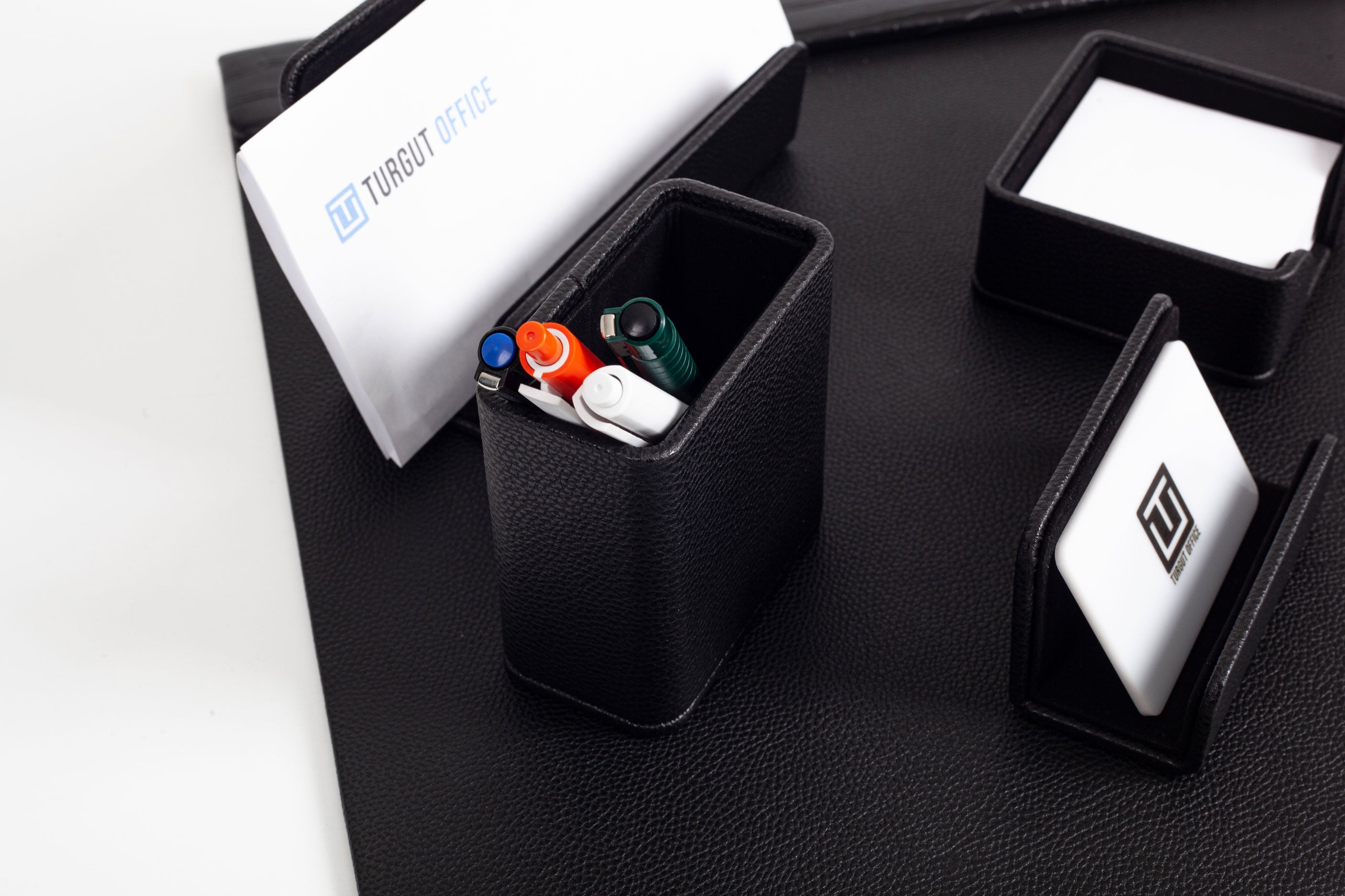 Loft Leather Desk Set Black 5 Pieces Horizontal Coroco Detailed