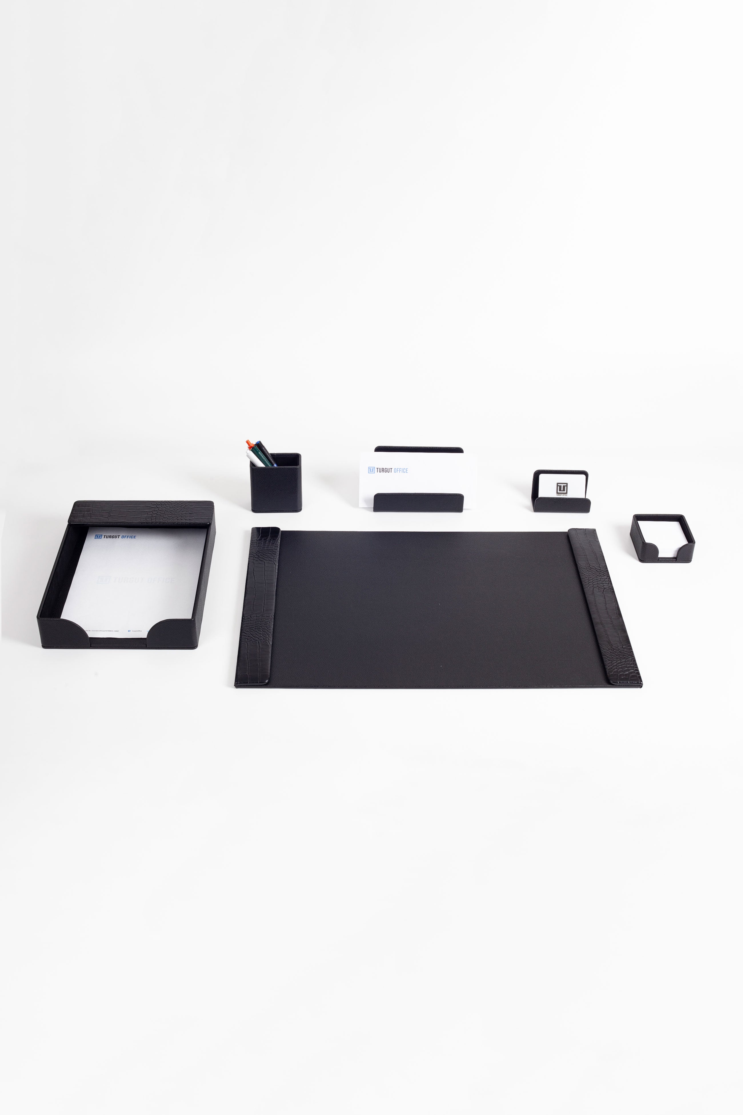 Loft Leather Desk Set Black 6 Pieces Vertical Coroco Detailed