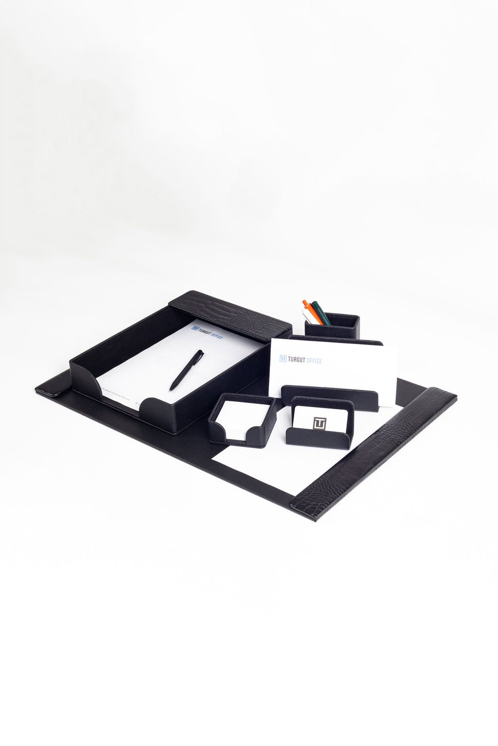 Loft Leather Desk Set Black 6 Pieces Vertical Coroco Detailed