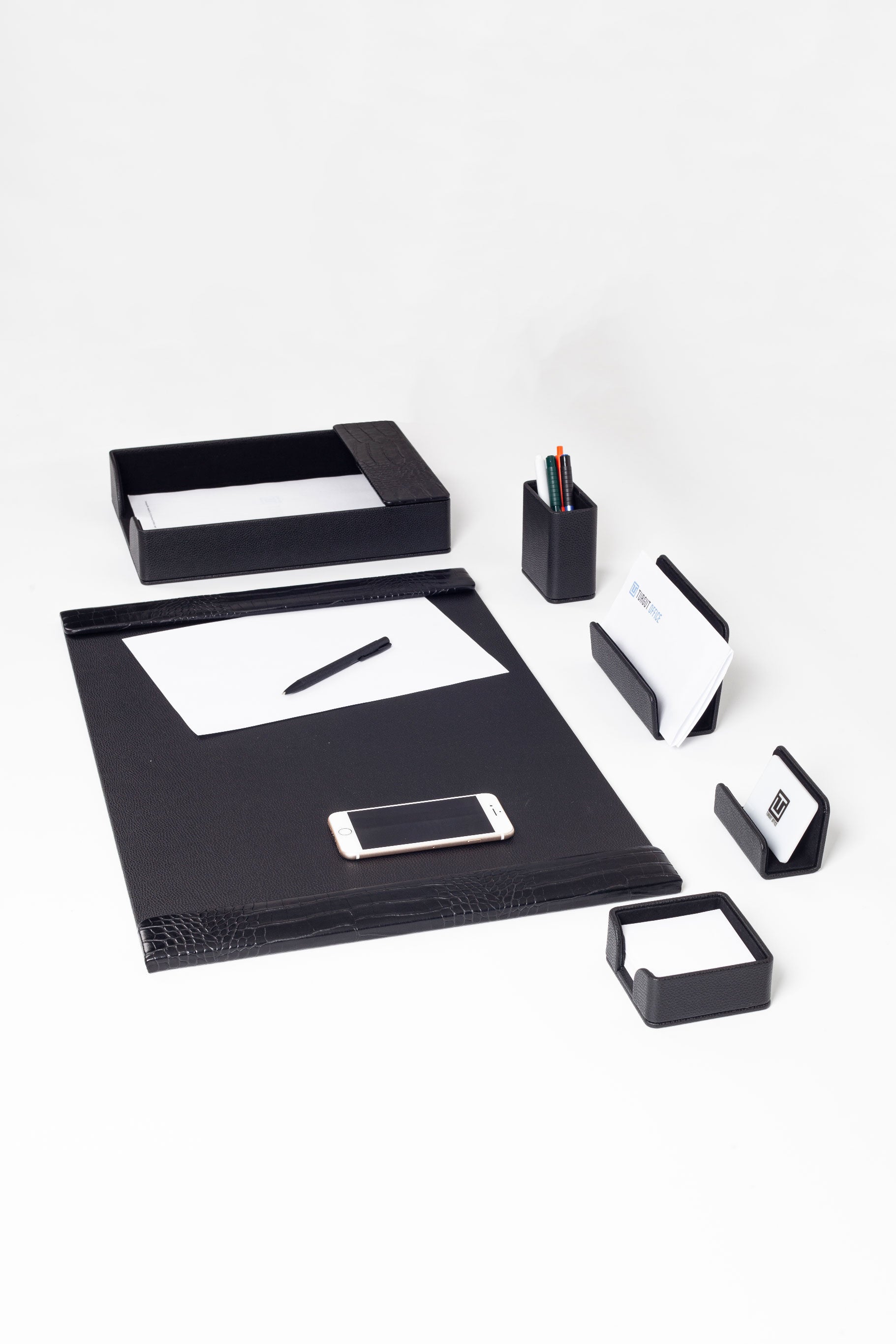 Loft Leather Desk Set Black 6 Pieces Vertical Coroco Detailed