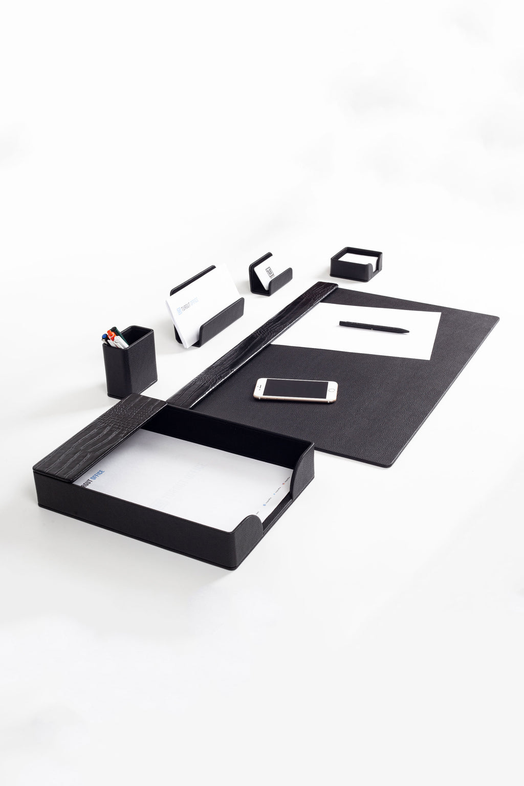 Loft Leather Desk Set Black 6 Pieces Horizontal Coroco Detailed