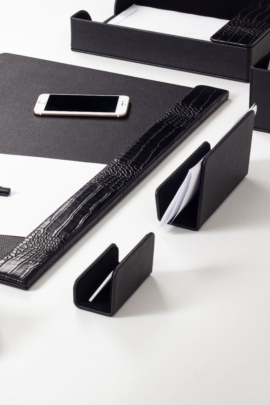 Loft Leather Desk Set Black 6 Pieces Horizontal Coroco Detailed