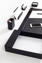 Loft Leather Desk Set Black 6 Pieces Horizontal Coroco Detailed