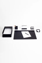 Loft Leather Desk Set Black 7 Pieces Horizontal Coroco Detailed