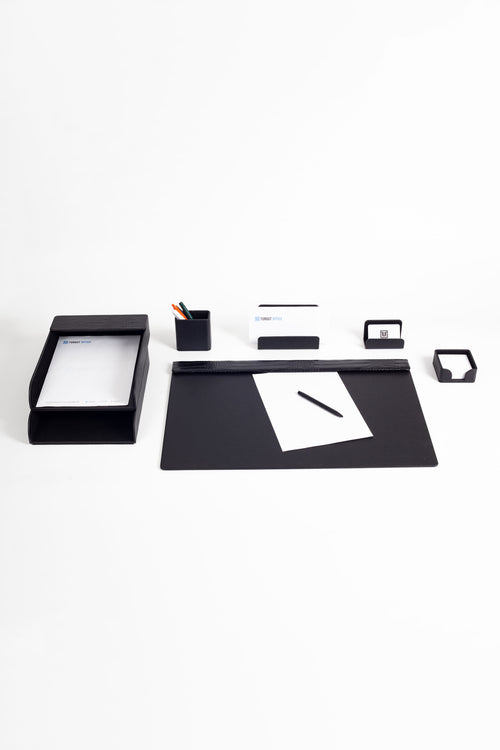 Ensemble de bureau en cuir Loft noir, 7 pièces, horizontal, détails Coroco