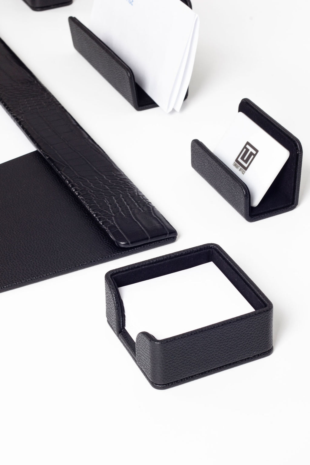 Loft Leather Desk Set Black 7 Pieces Horizontal Coroco Detailed