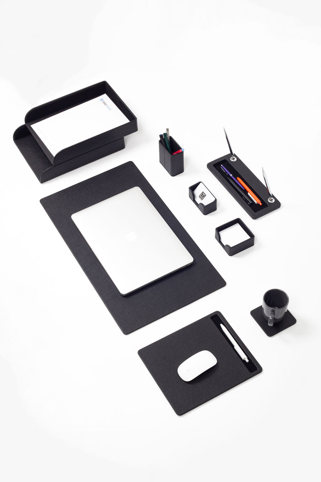 Milan Leather Desk Set Black 9 Pcs.