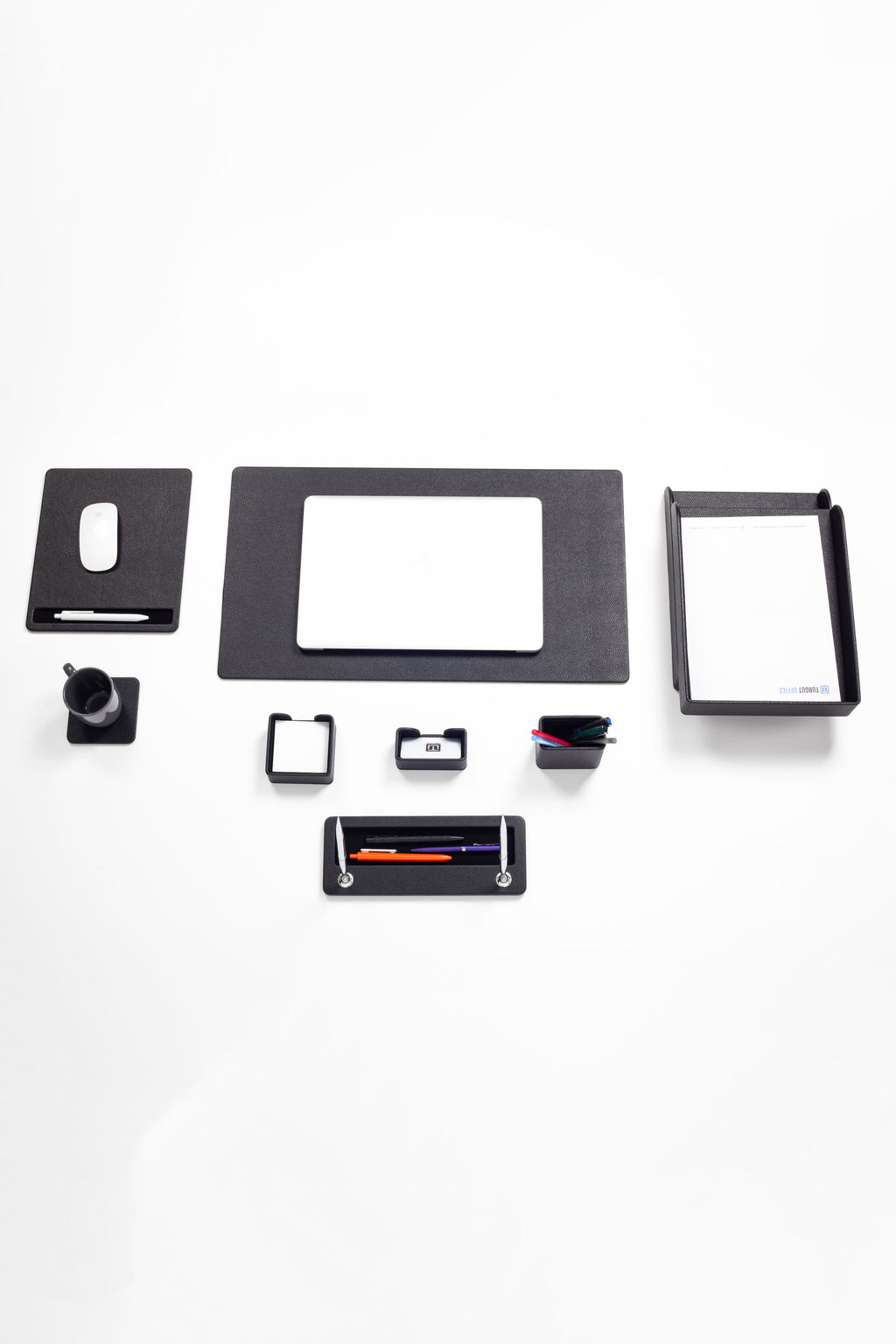 Milan Leather Desk Set Black 9 Pcs.