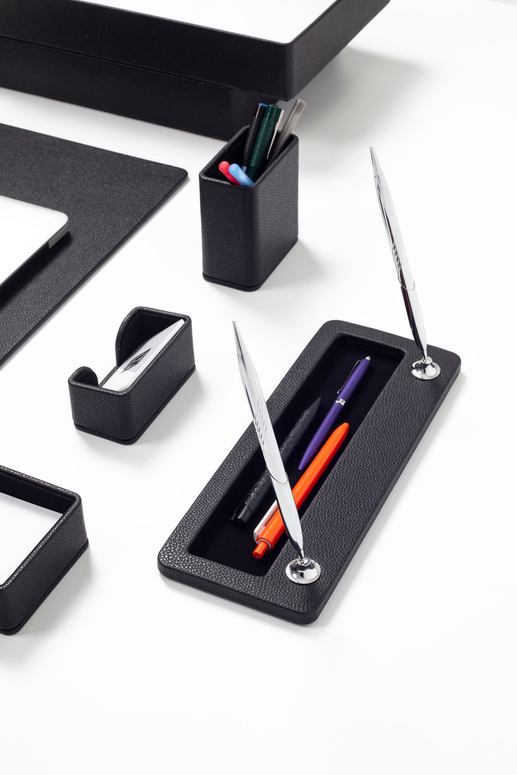 Milan Leather Desk Set Black 9 Pcs.