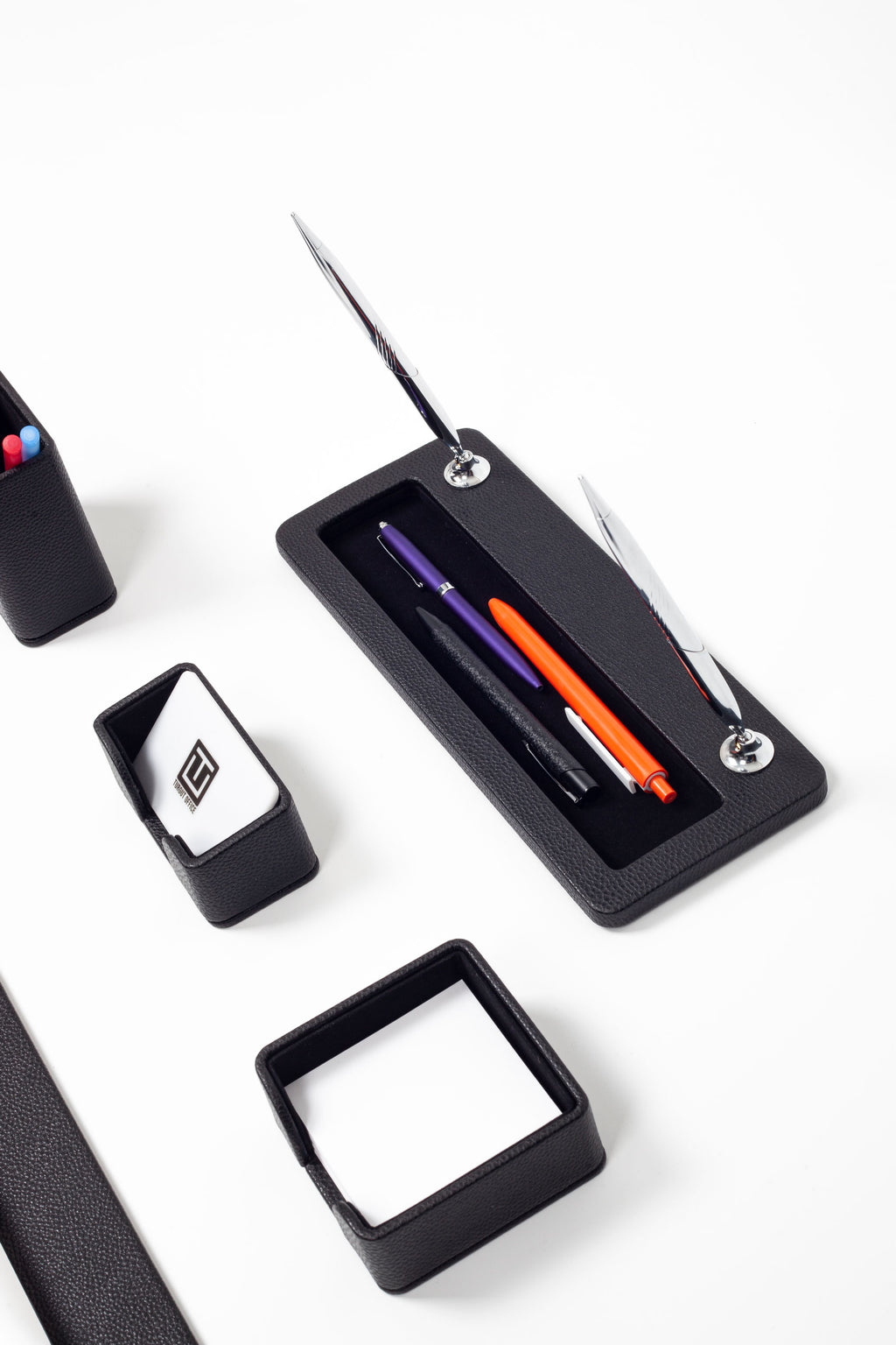 Milan Leather Desk Set Black 9 Pcs.