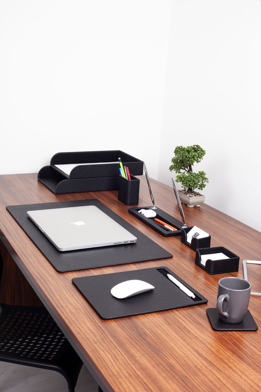 Milan Leather Desk Set Black 9 Pcs.