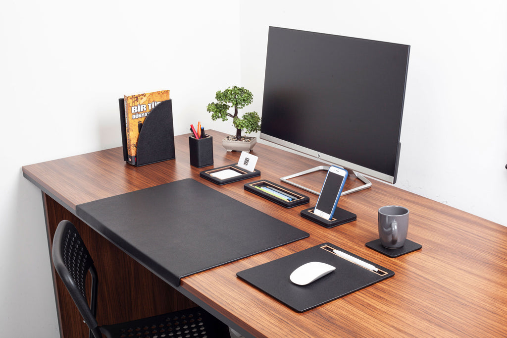 Paris Leather Desk Set Black 8 Pieces