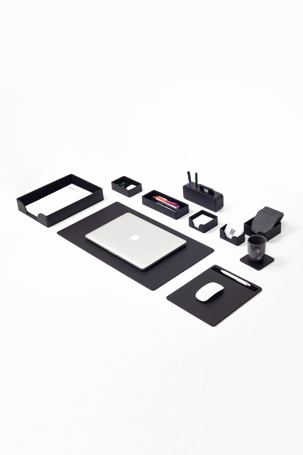 Oslo Leather Desk Set Black 10 Pieces