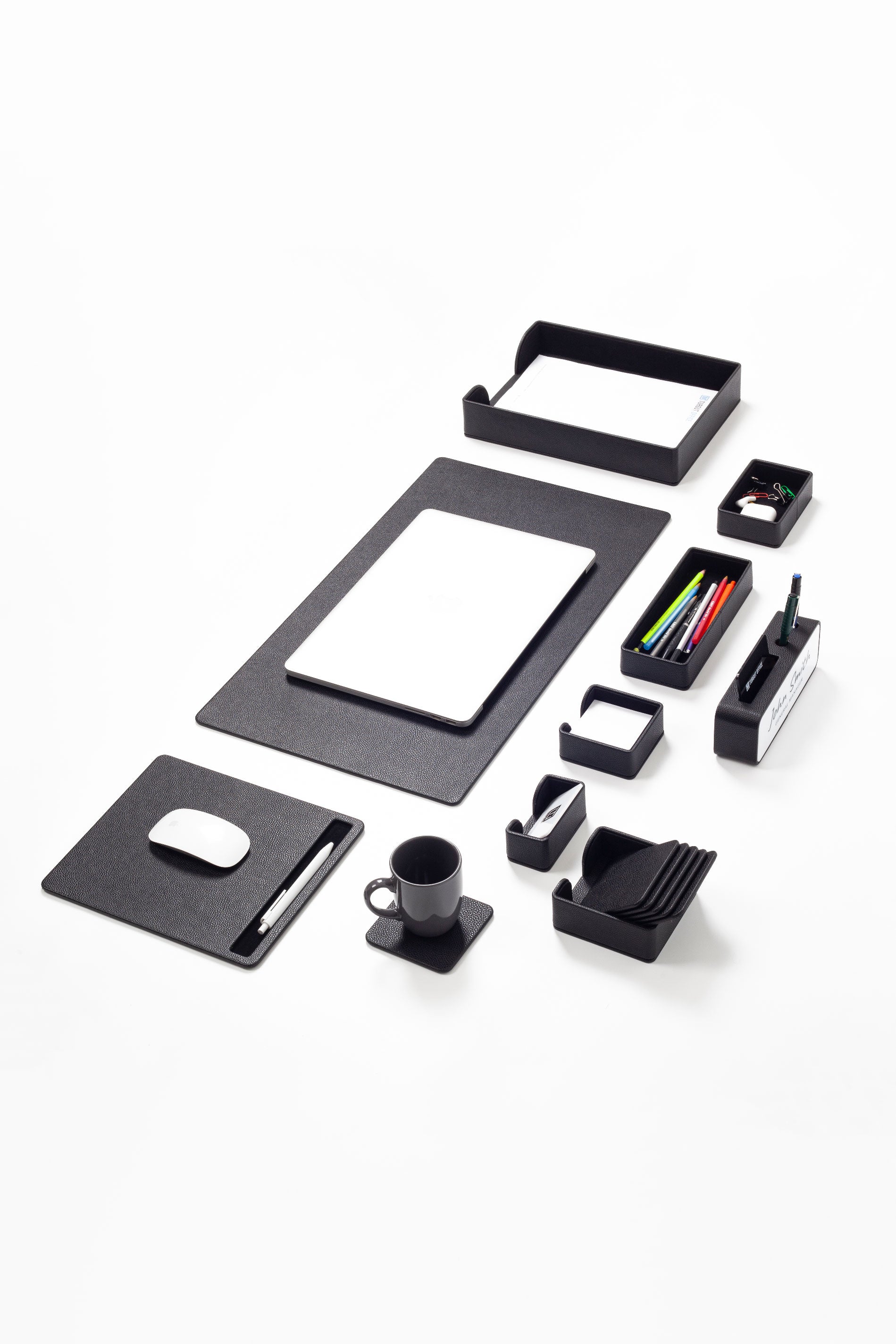 Oslo Leather Desk Set Black 10 Pieces