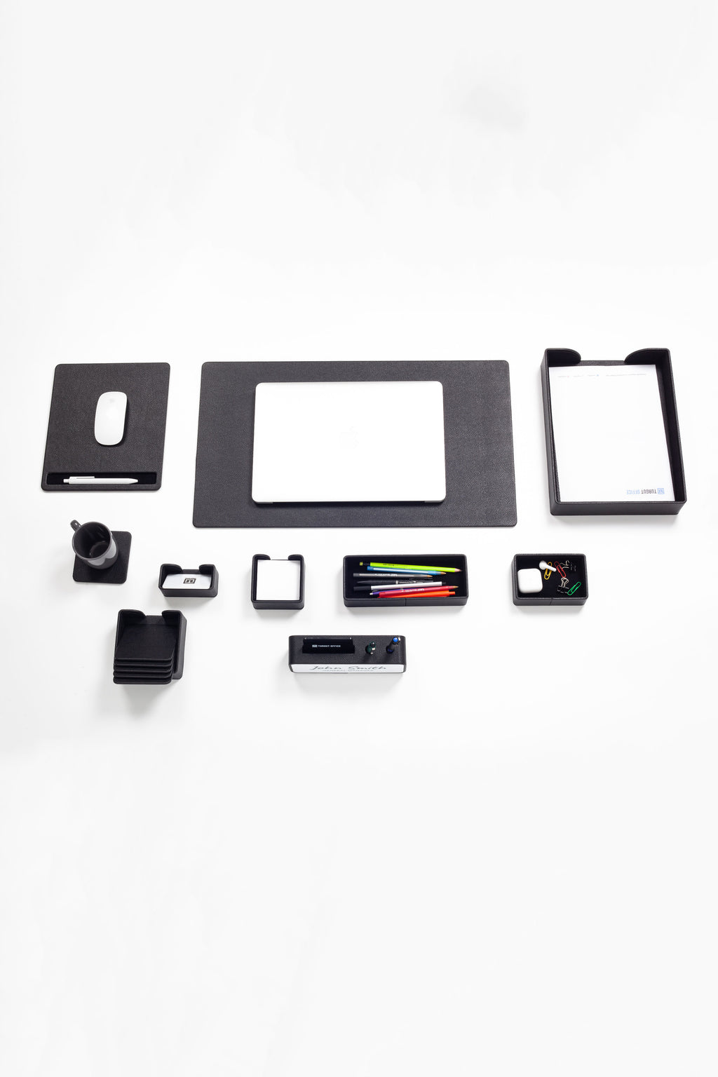 Oslo Leather Desk Set Black 10 Pieces