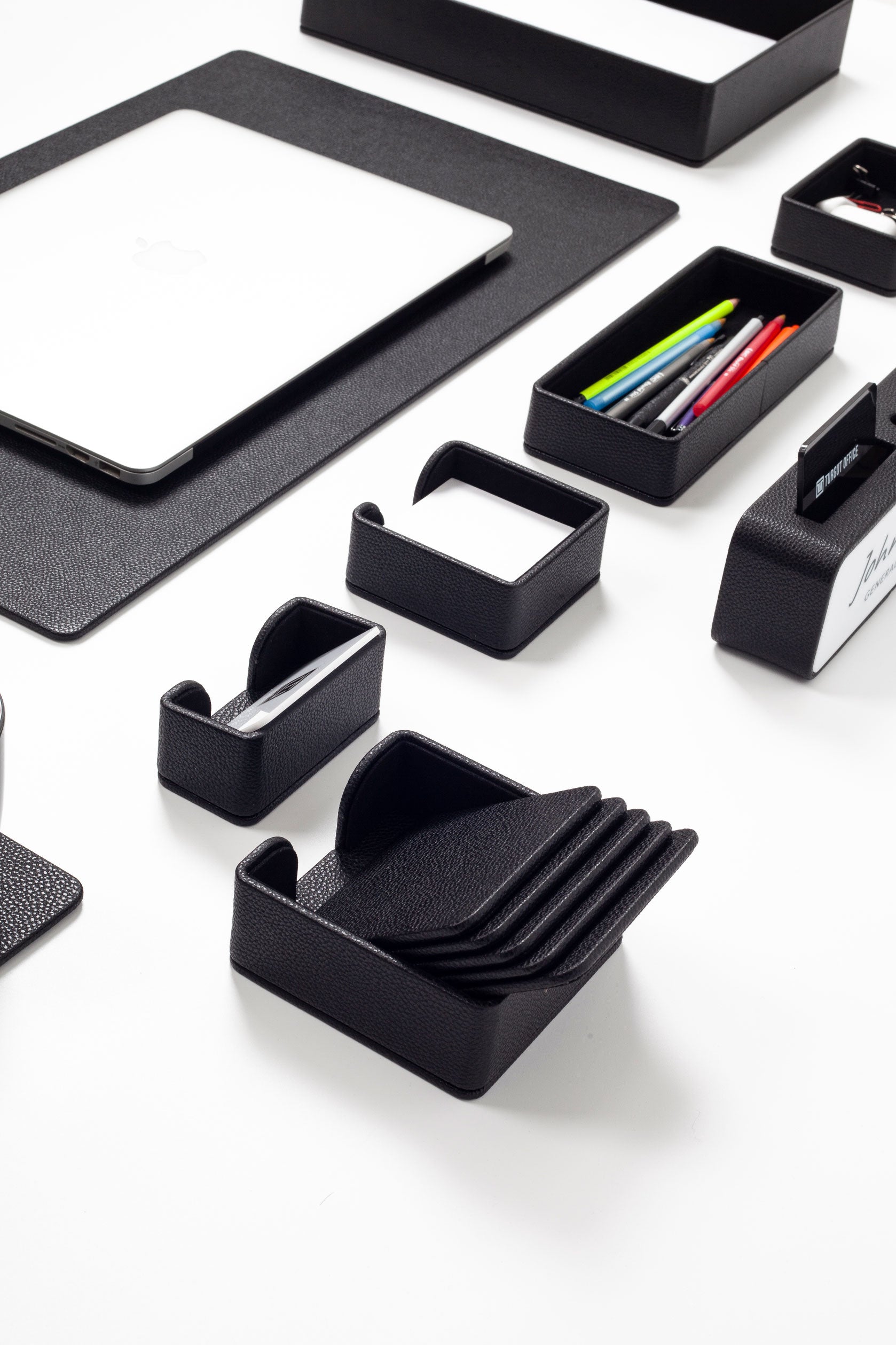 Oslo Leather Desk Set Black 10 Pieces