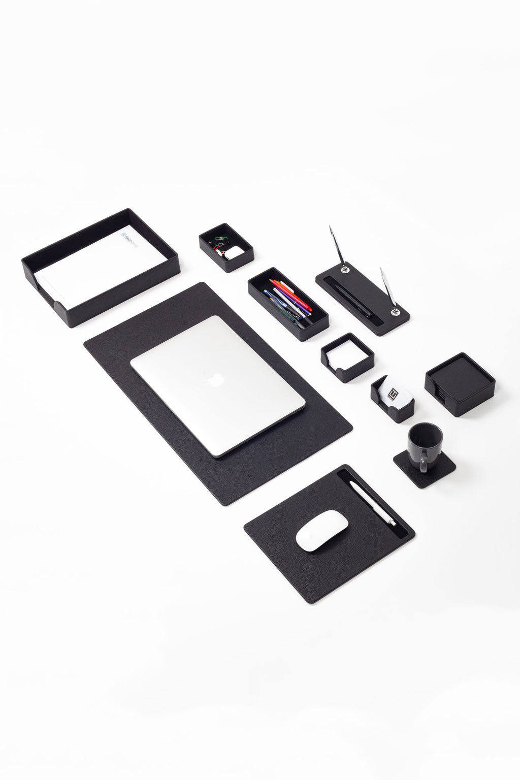 Roma Leather Desk Set Black 10 Pieces