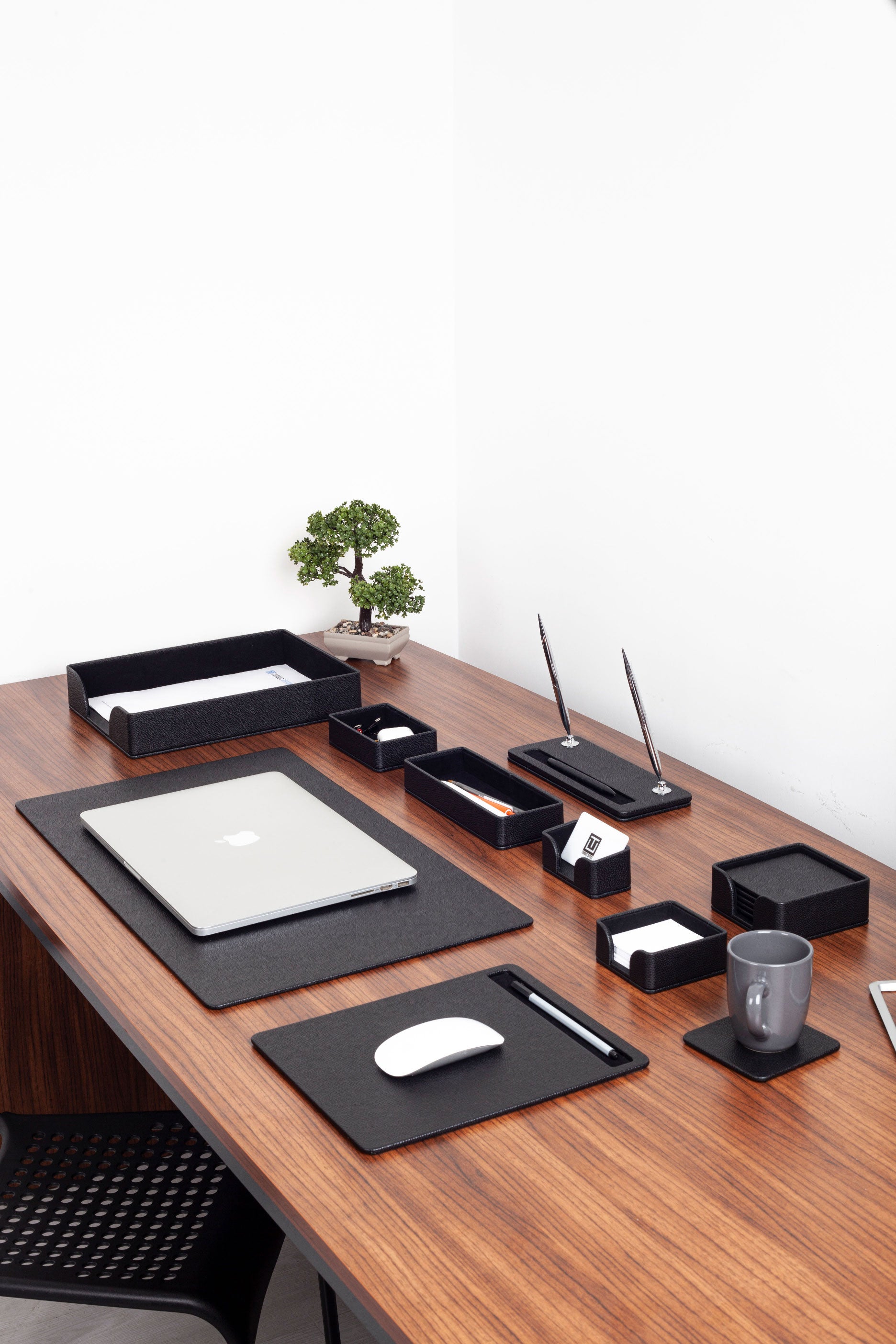 Roma Leather Desk Set Black 10 Pieces