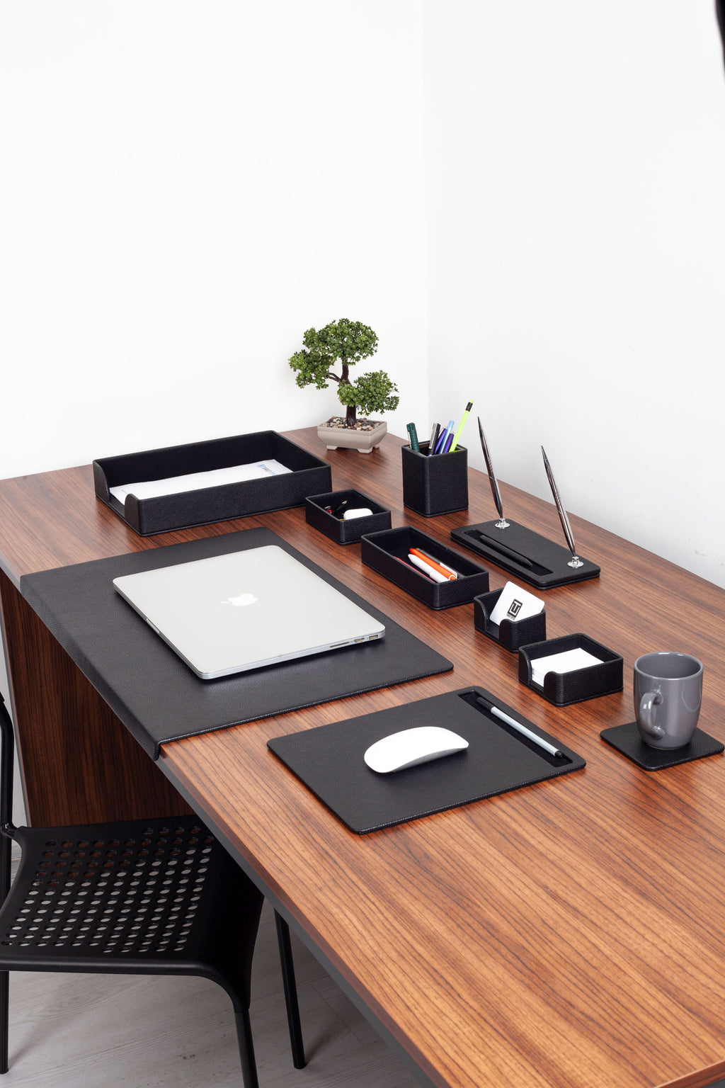 Roma Edge Leather Desk Set Black 10 Pcs