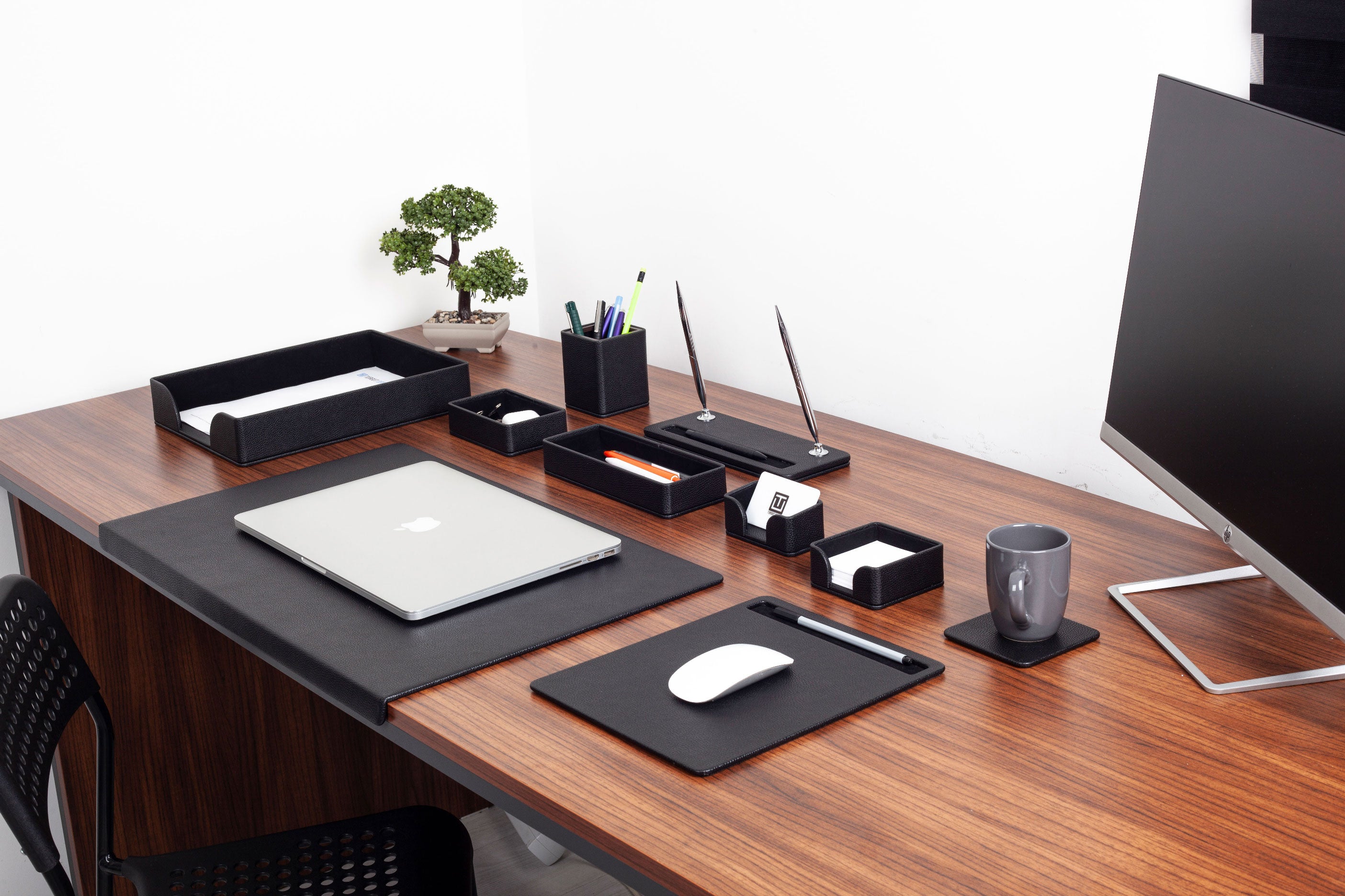 Roma Edge Leather Desk Set Black 10 Pcs