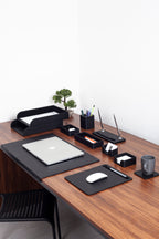Roma Edge Leather Desk Set Black 11 Pieces With Double Document Shelf