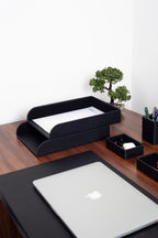 Roma Edge Leather Desk Set Black 11 Pieces With Double Document Shelf