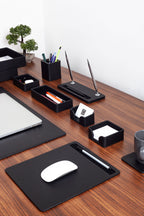 Roma Edge Leather Desk Set Black 11 Pieces With Double Document Shelf