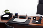 Roma Edge Leather Desk Set Black 11 Pieces With Double Document Shelf