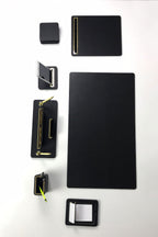 Capella Leather Desk Set Black Gold Detailed 7 Pieces