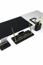 Capella Leather Desk Set Black Gold Detailed 7 Pieces